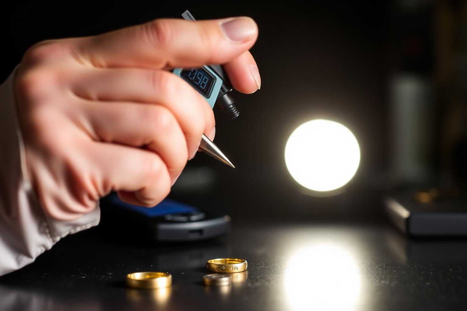 Gold testing with an electronic gold tester probe